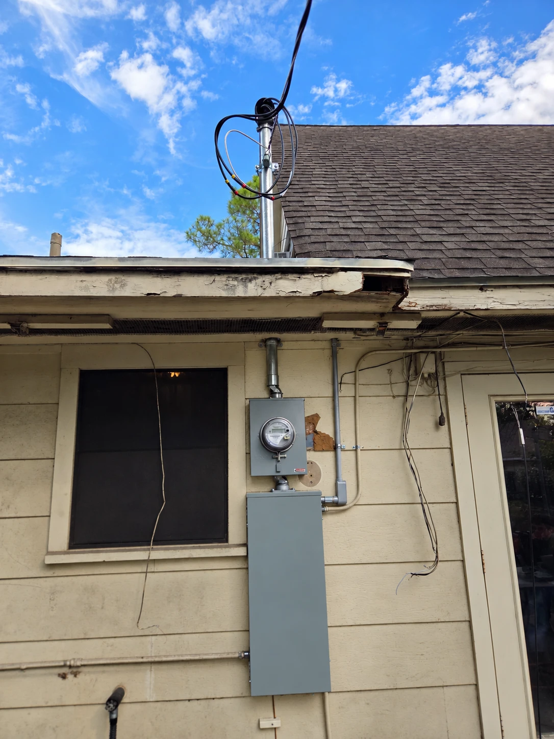 Replacement service mast, meter and outdoor panel